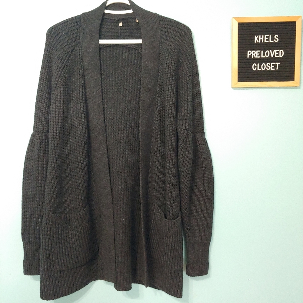 ANTHROPOLOGIE KNITTED & KNOTTED DARK Gray MAJELLA Open Front WOOL BLEND CARDIGAN - Picture 3 of 16